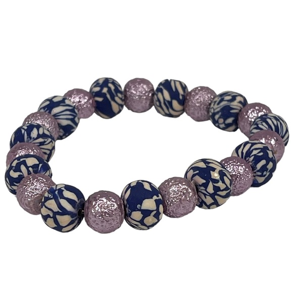 Bundle of 3 stretchy beaded bracelets, pink, blue, purple, turquoise colors NEW - Picture 2 of 10